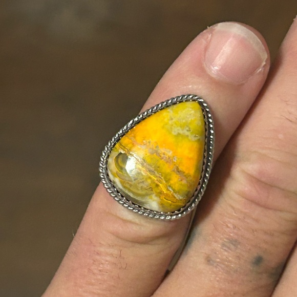 STERLING SILVER NATIVE AMERICAN SIGNED NEW HAND MADE BUMBLEBEE JASPER RING SZ 6 - Picture 10 of 11